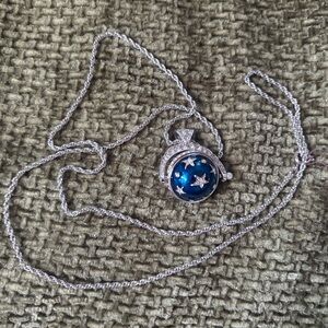 Vintage Nicky Butler Silver Starry Night and Man in the Moon Pendant Necklace